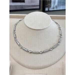 D'Orlan Rhodium Plated Necklace with Swarovski Crystals - 16-18" Length